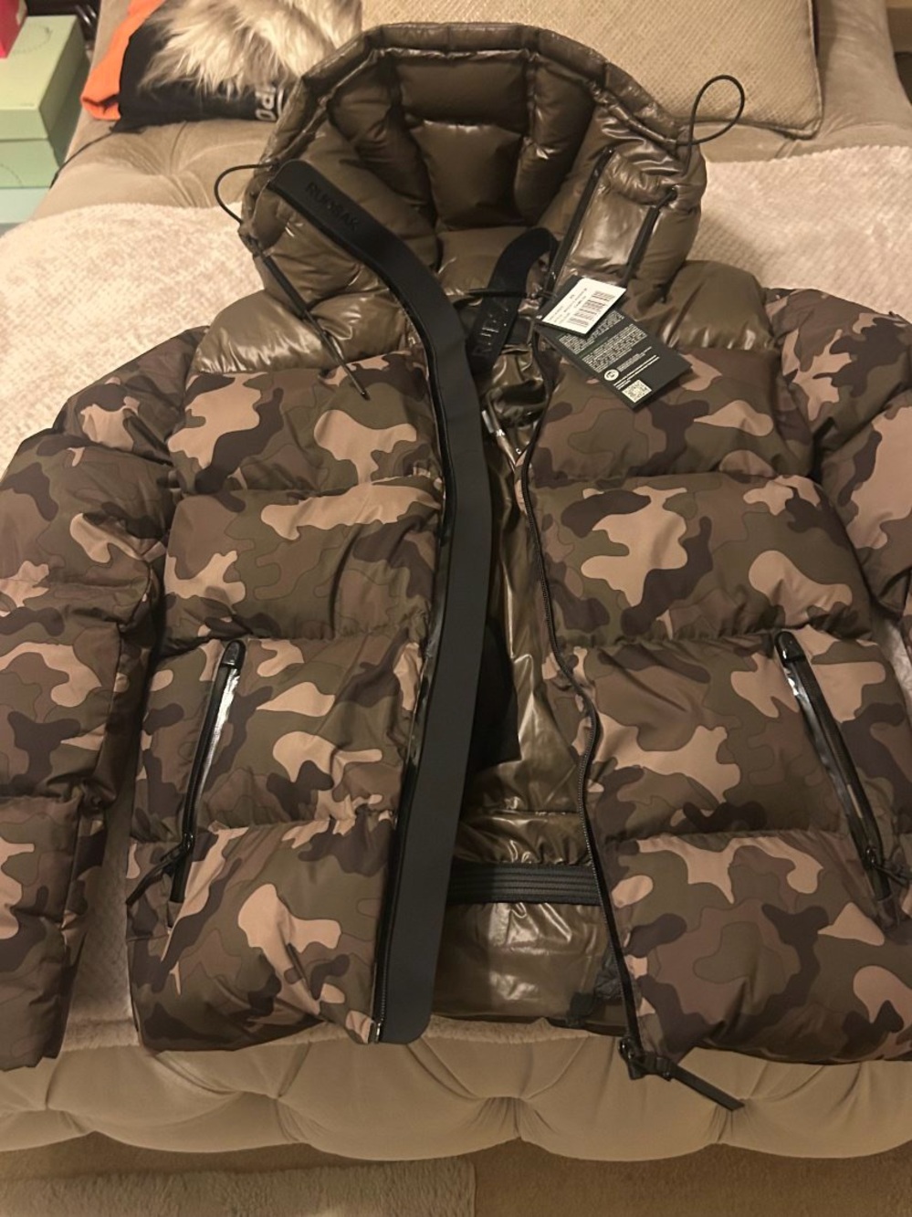 Rudsak UNISEX Camo Puffer Jacket Hooded Full Zip Brown/Black Size XS
